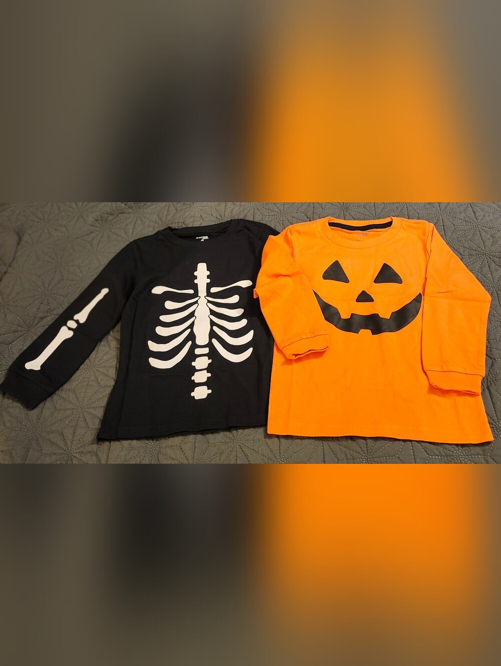 Carter's Kids Halloween Tops - Black Skeleton & Bright Orange Jack-O'-Lantern